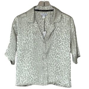 Nicole Miller Satin Button Up Blouse in Moss Gray